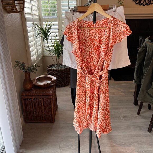 We the Free Mini Dress Womens Size S/P Orange French Quarter Leopard Wrap Girly - Picture 15 of 15